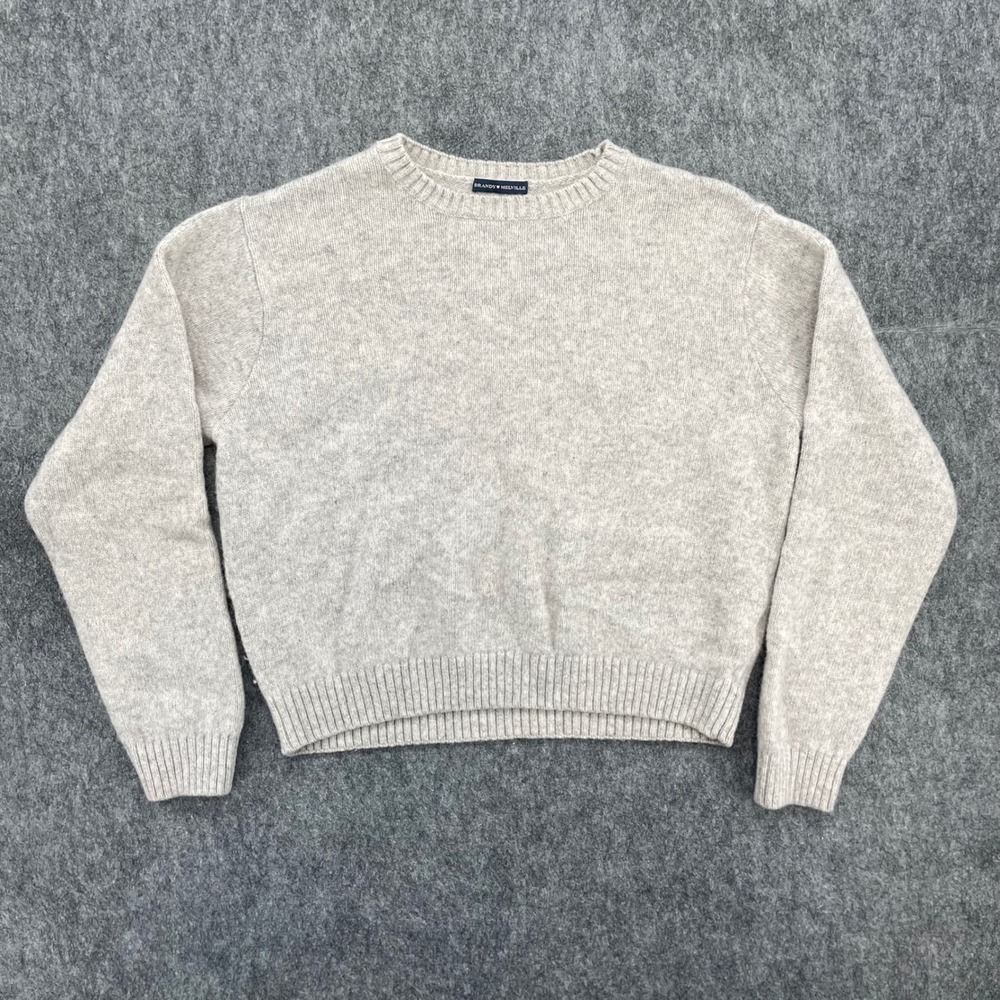 Brandy Melville Sweater One Size Wool Beige Knit Crewneck Cropped